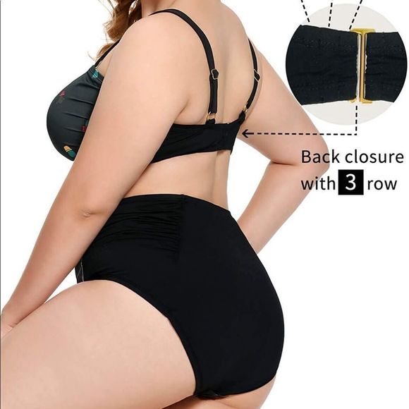 Women’s Plus Size Two Piece Swimsuits Black Cactus Size 3x NWT - Picture 3 of 4